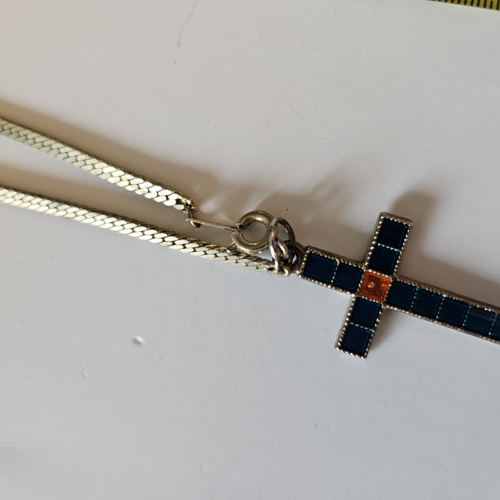 Silver Necklace with Blue Cross Pendant
